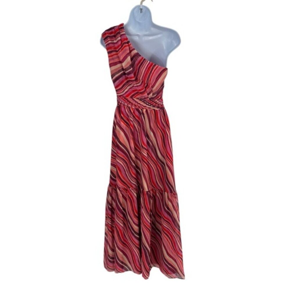 Tuckernuck One-Shoulder Maxi Dress in Pink and Red Wave Print - Picture 8 of 12